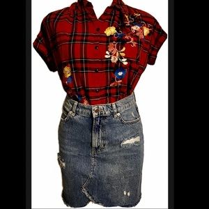 We The Free Distressed denim mini skirt